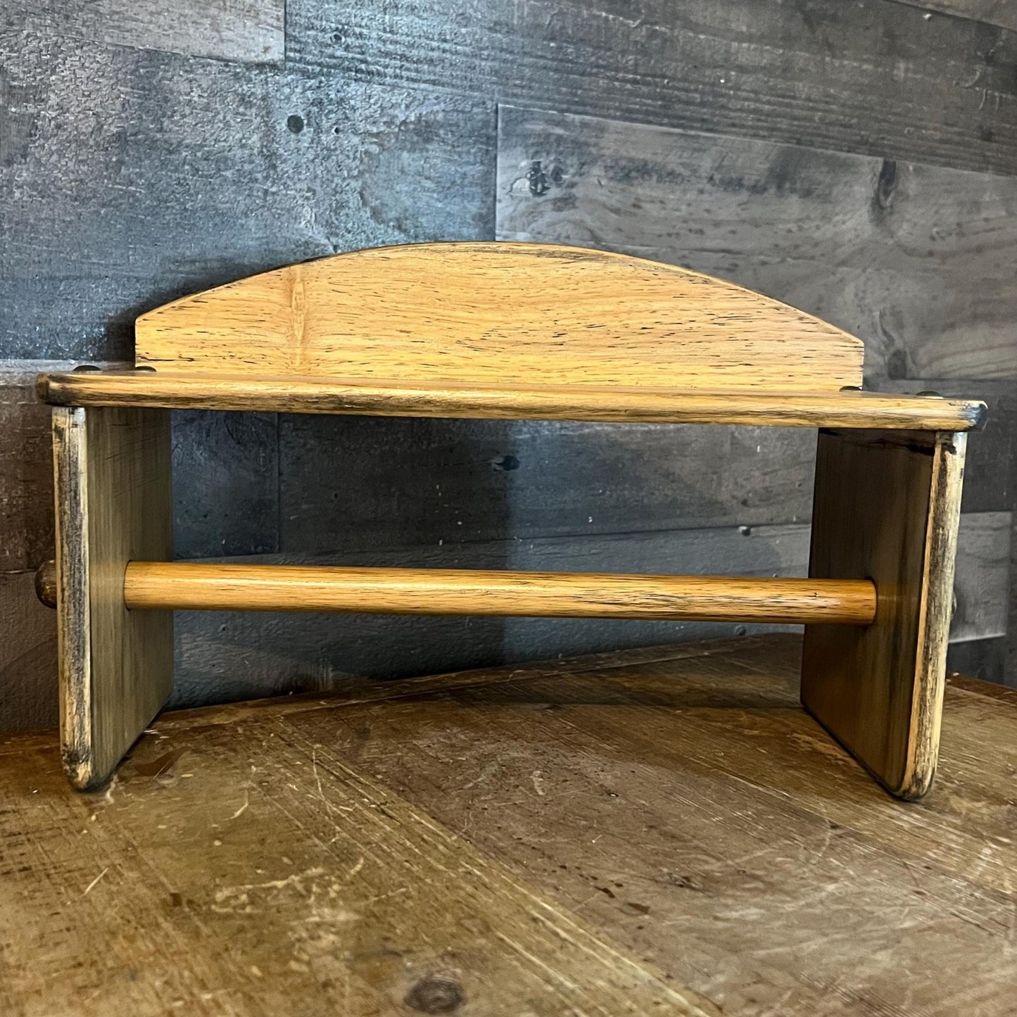 Vintage Wooden Towel Holder Shelf
