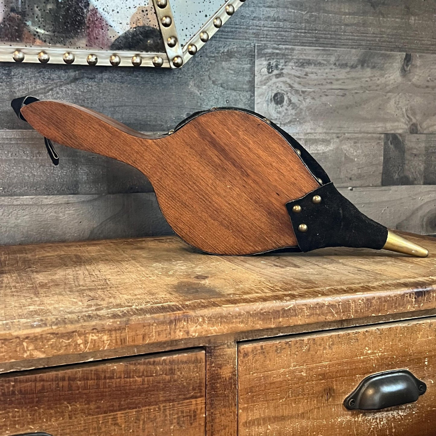 Vintage Johnny Beard Company Bellows - Pennsylvania Pine Bellows - Black Suede Trim Bellows with Brass Nailhead