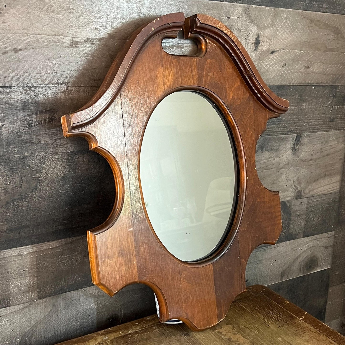Antique Wooden Frame Oval Mirror