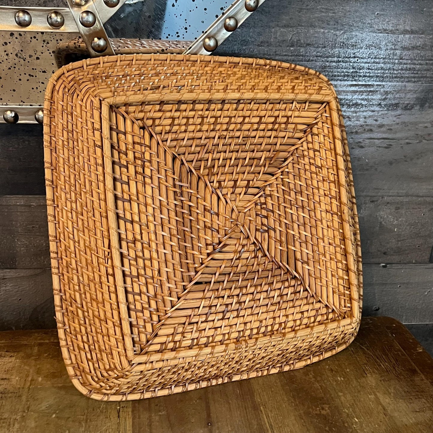 Square Woven Wicker Rattan Shallow Basket