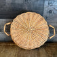 Vintage Shallow Handled Round Wicker Basket