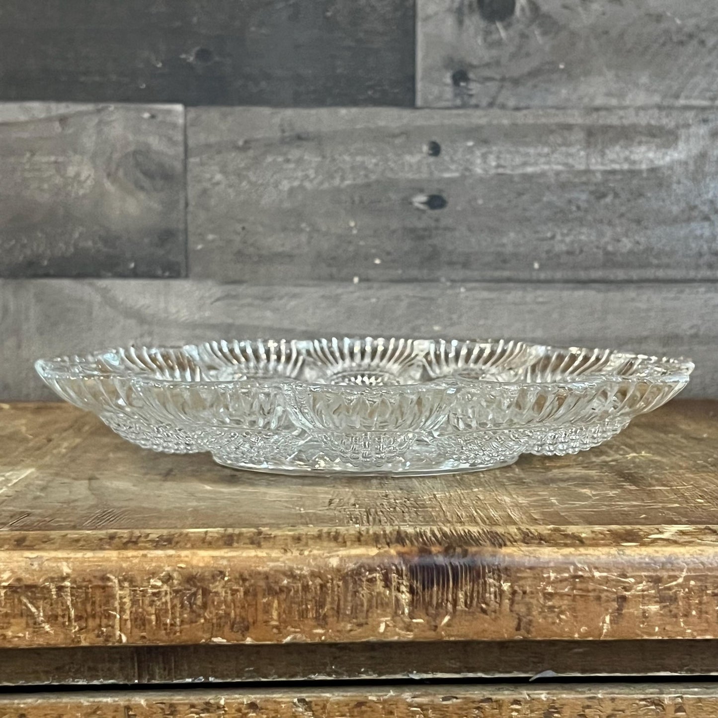 Vintage Clear Glass Egg Serving Dish - Deviled Egg Server - Oyster Plate