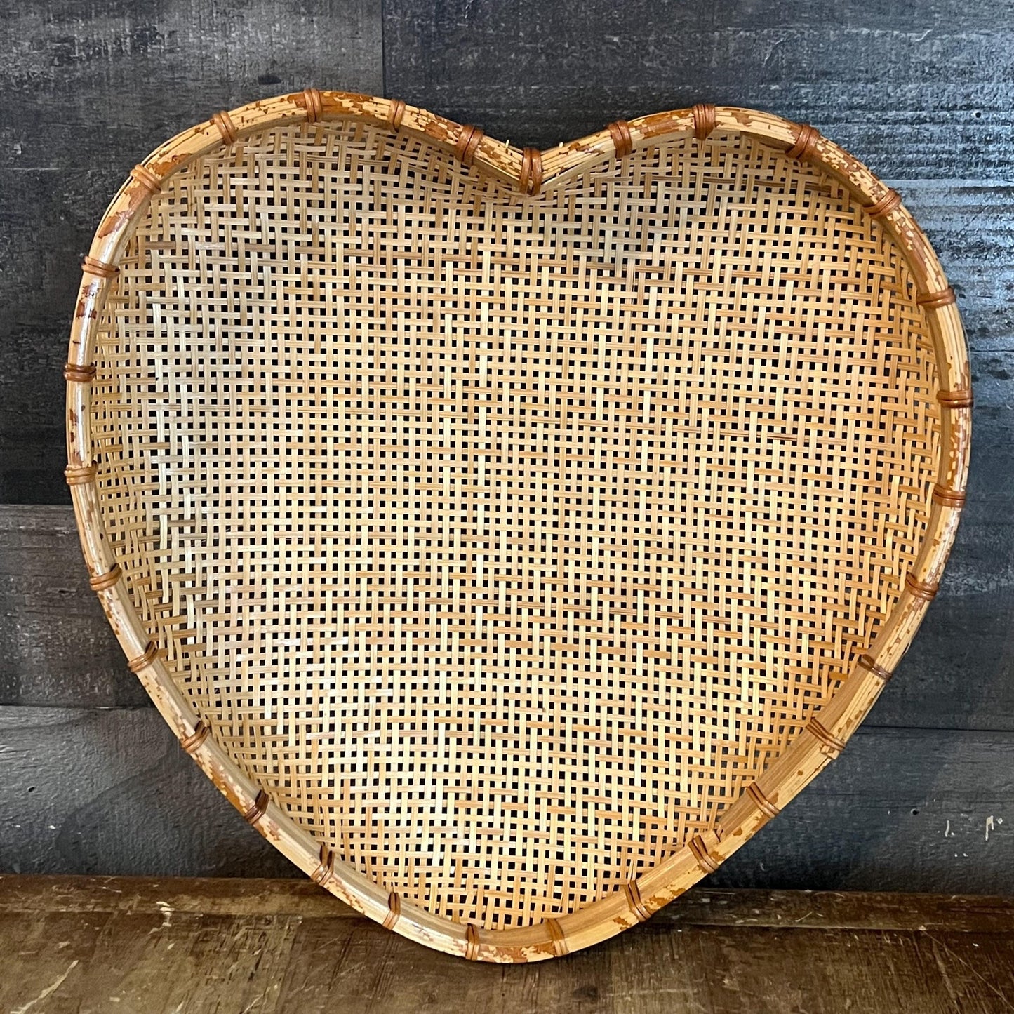 Vintage Heart Shaped Woven Wicker Strainer Basket