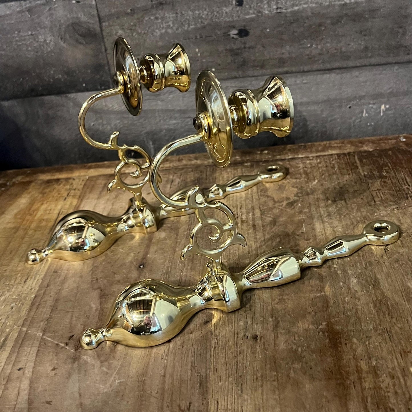 Vintage Pair of Brass Candlestick Holder Wall Sconces