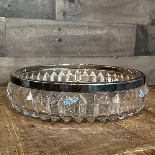 Vintage Crystal 3 Compartment Bowl with Silverplated Rim - Jewelry Dish - Candy Dish - Nut Dish - Berry Server