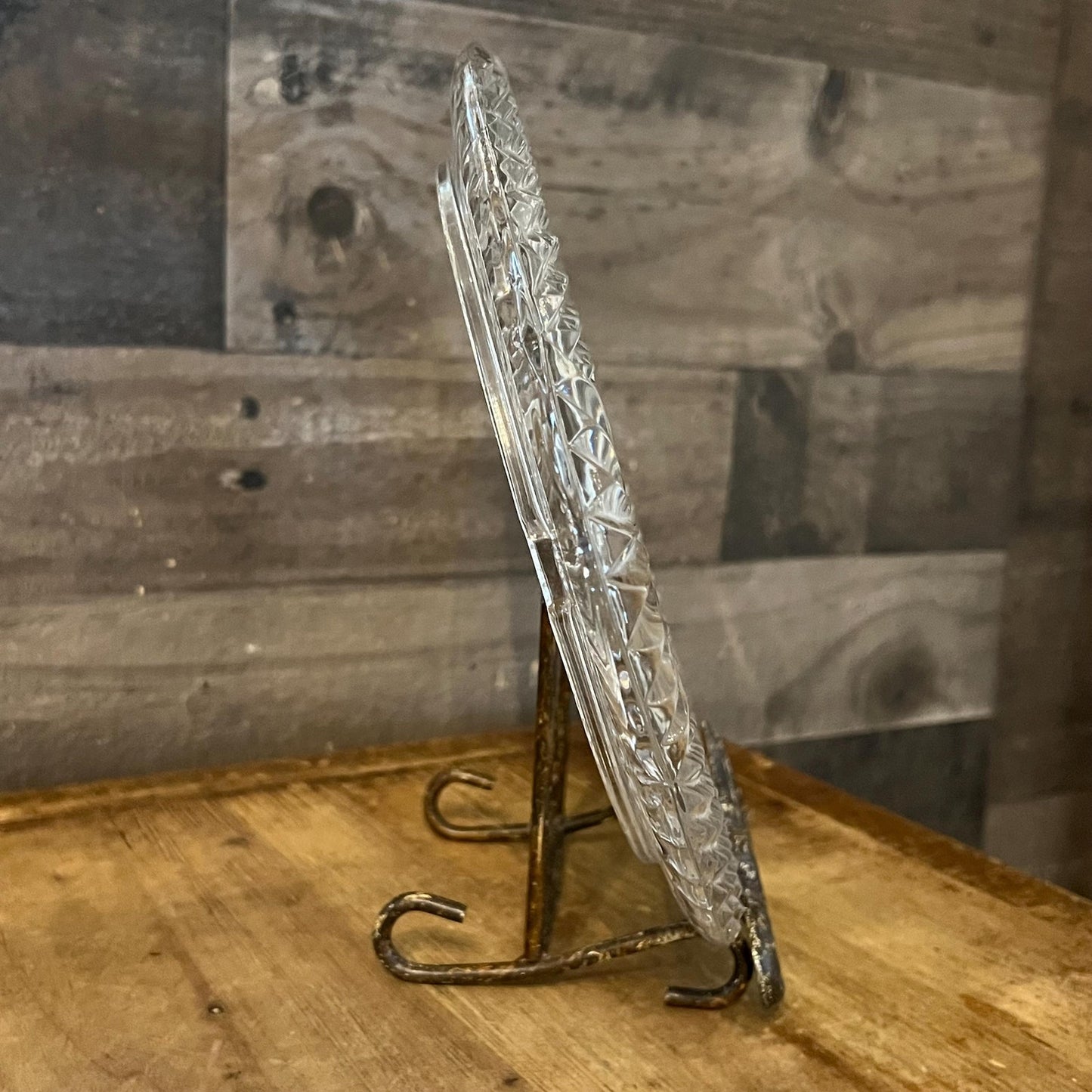 Vintage Crystal Glass Oval Tray - Trinket Tray - Serving Tray - Bar Cart Tray - Perfume Tray