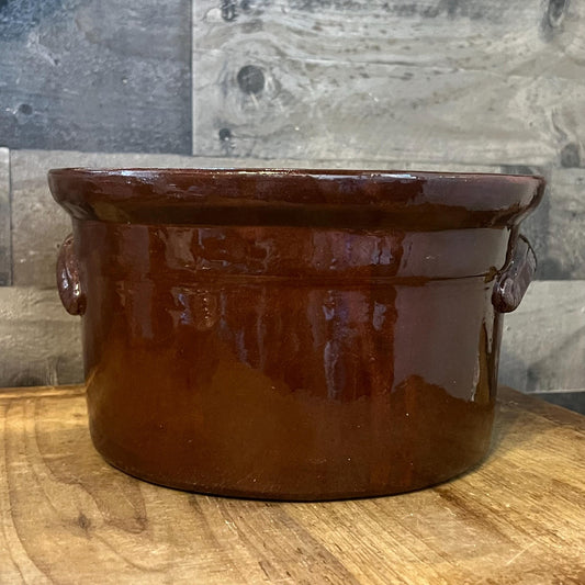 Vintage Brown Glaze Handled Crock