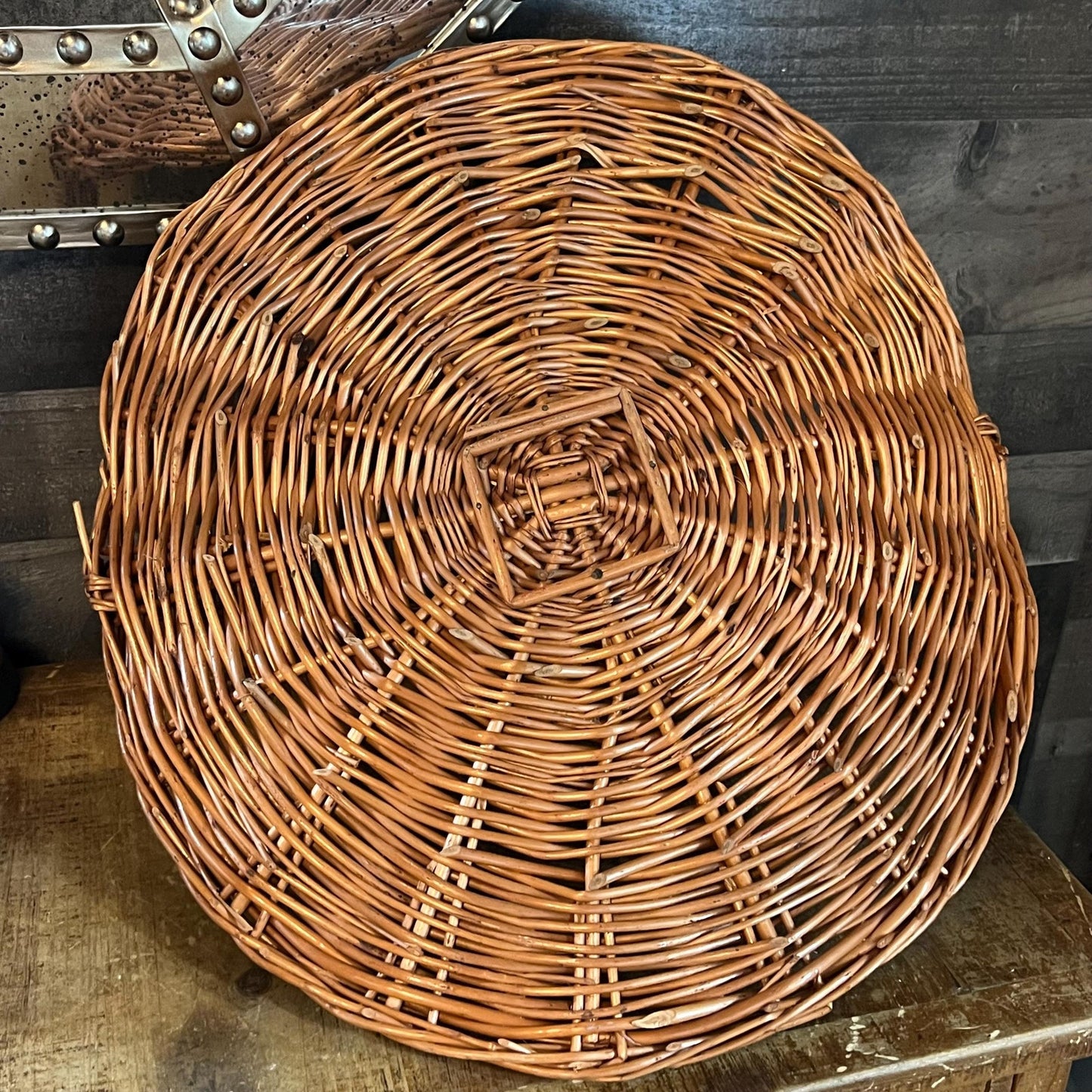 Vintage Woven Wicker Gathering Basket - Firewood Basket - Flower Basket - Stick Basket