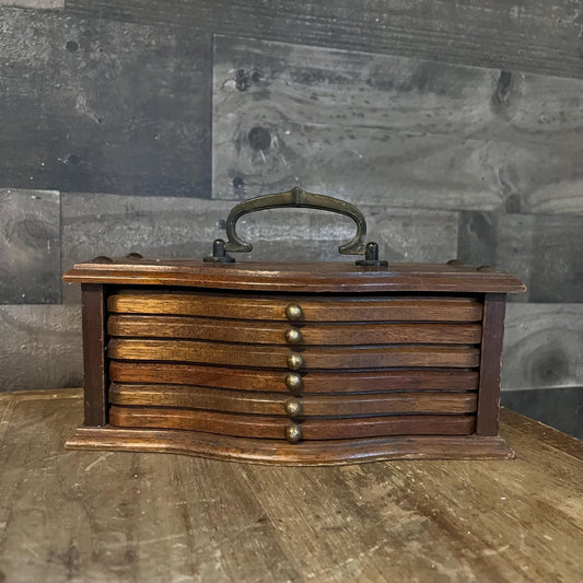 Vintage Wooden Cork Coaster and Snack Tray Stackable Set Tabletop Wooden Box
