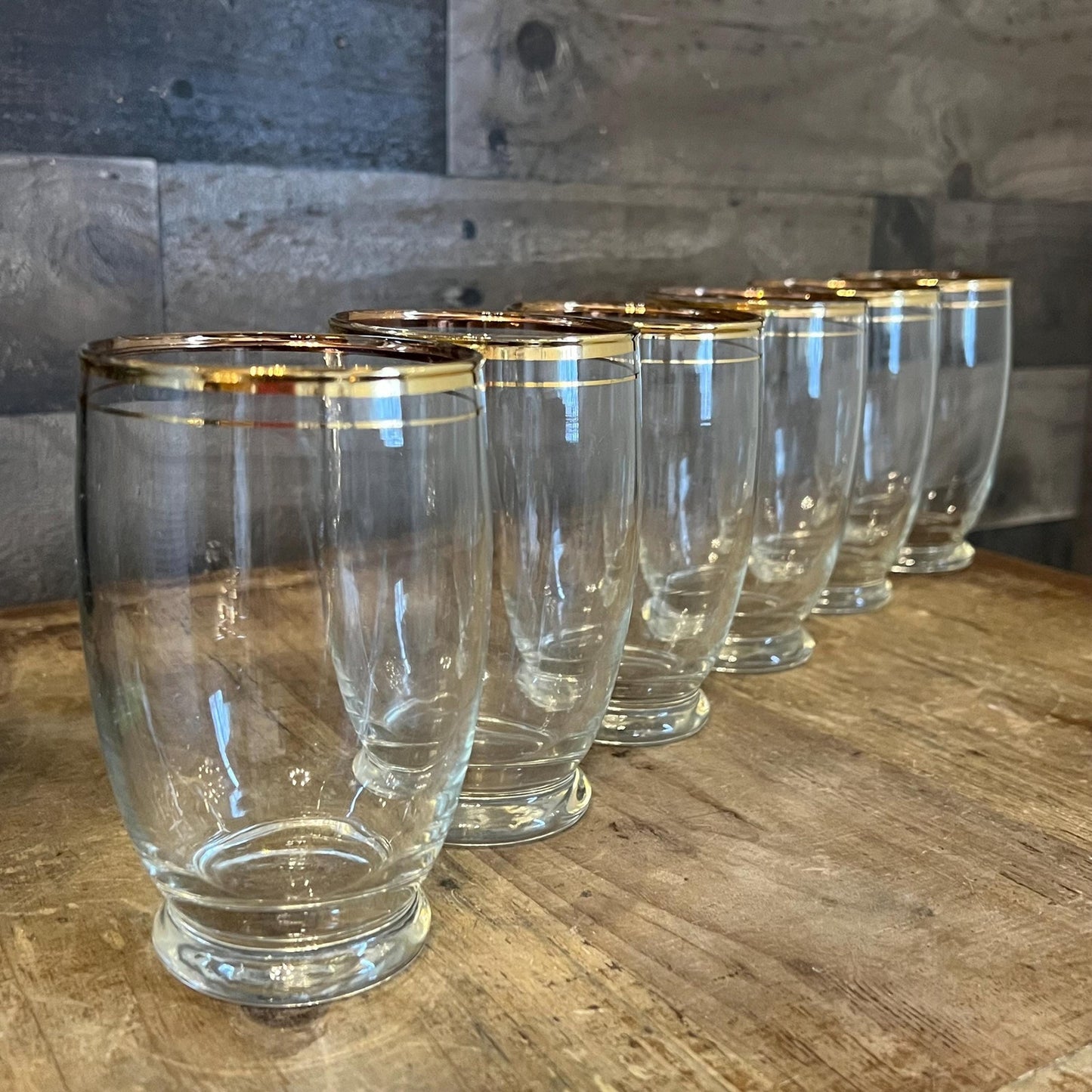 Vintage Clear Glass Gold Rim Juice Glasses - Tall Glass Tumblers - Set of 6