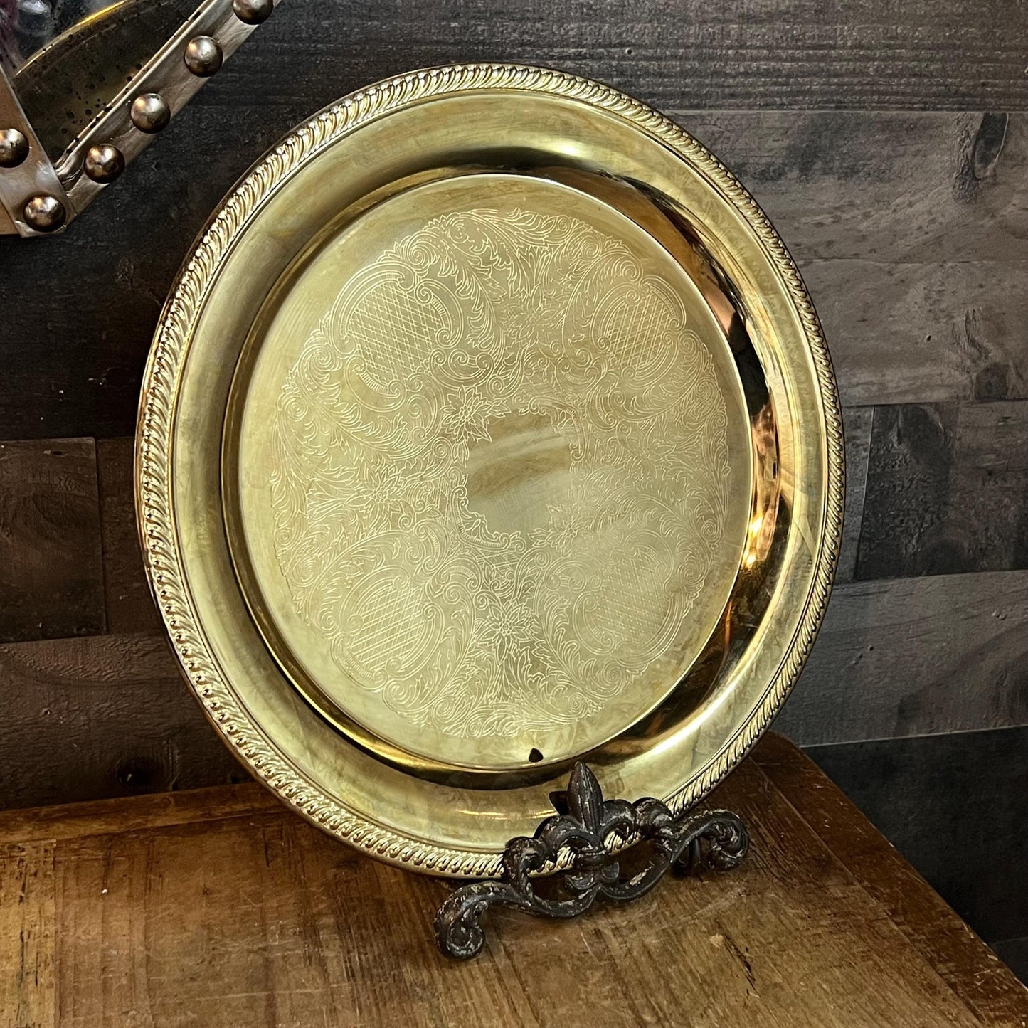 Vintage International Silver Co Brass Plated Round Serving Tray