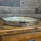 Vintage Oneida Round Silverplated Tray with Raised Reticulated Rim and Divided Glass Compartment Tray Insert