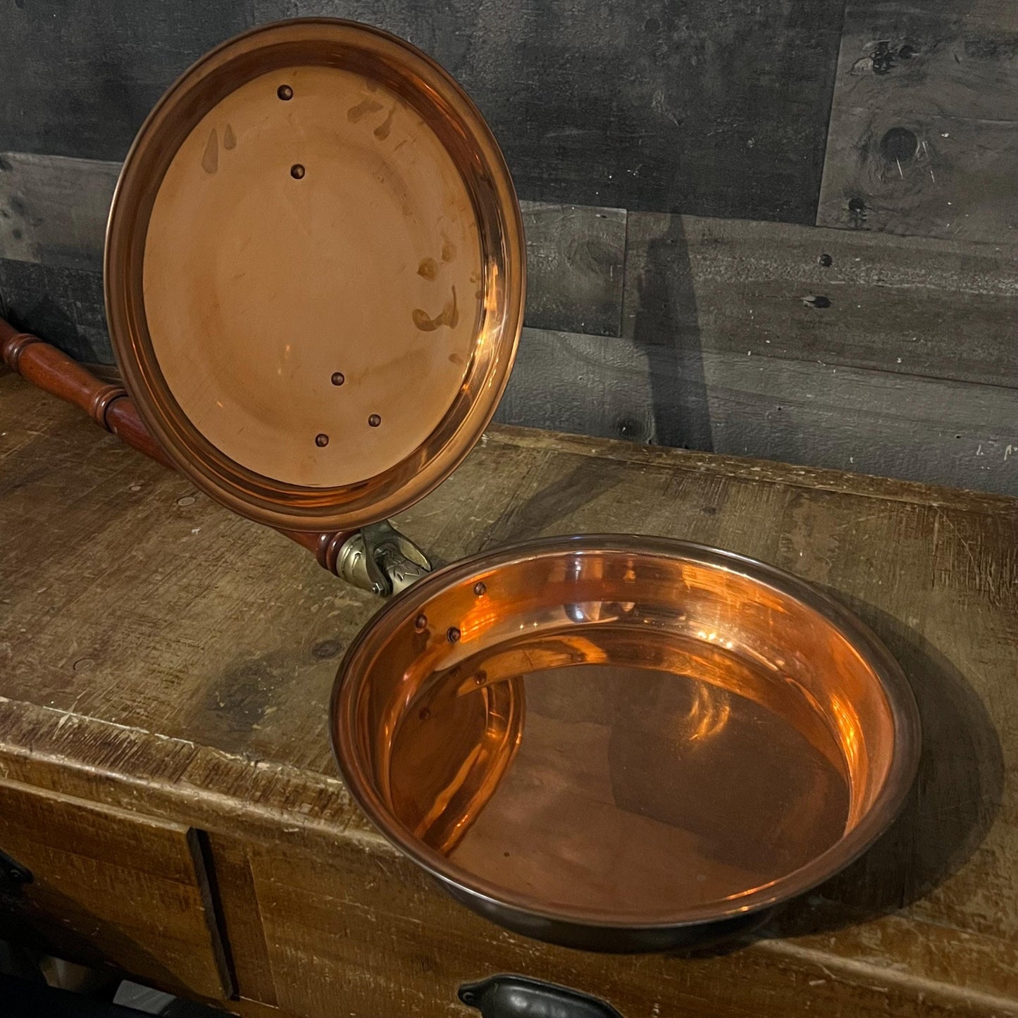 Antique Copper Bed Warmer with Long Wooden Handle