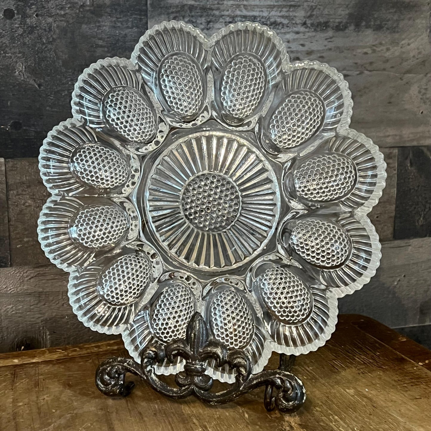 Vintage Clear Glass Egg Serving Dish - Deviled Egg Server - Oyster Plate