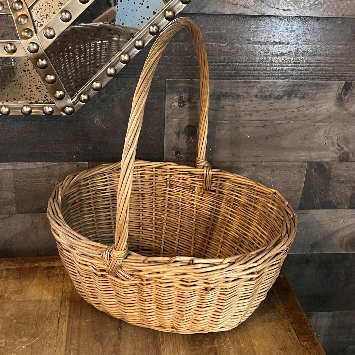 Vintage Woven Wicker Handled Basket - Gathering Basket - Garden Basket - Foraging Basket