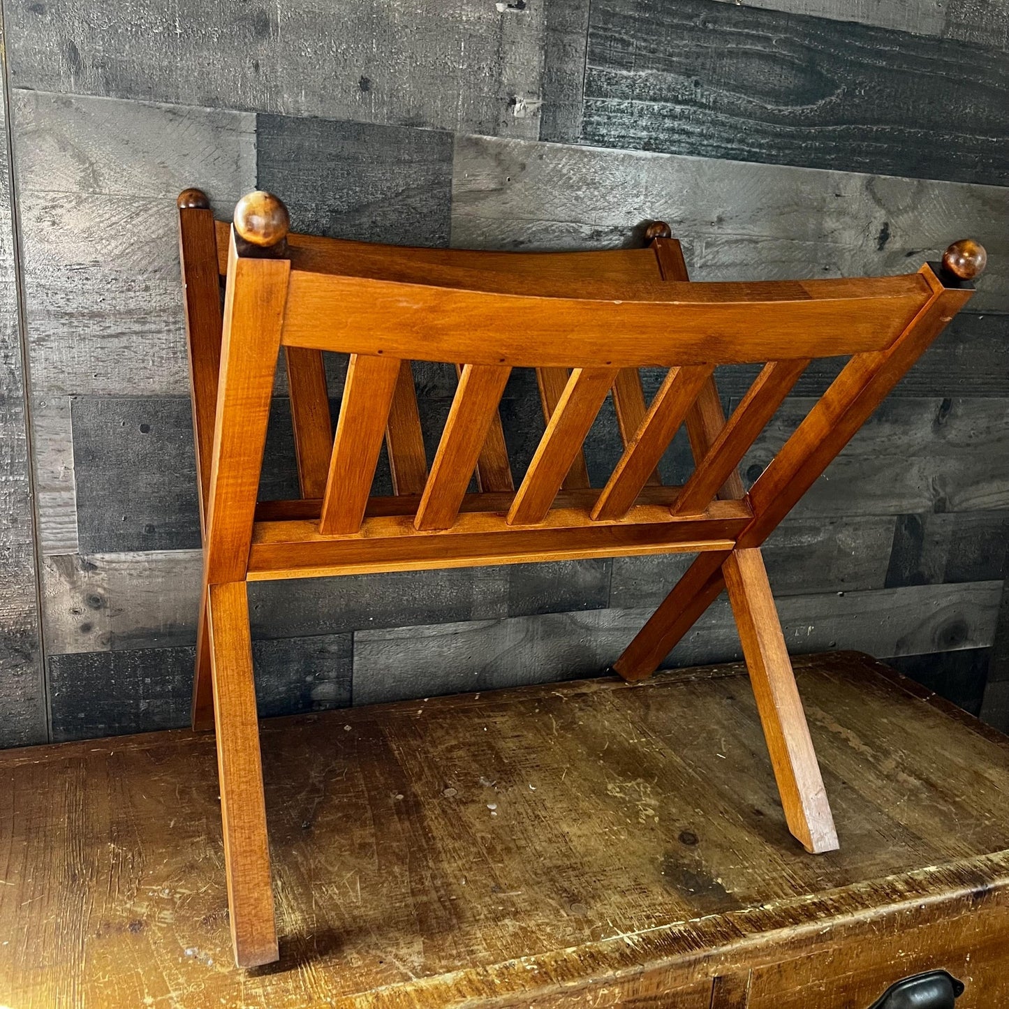 Vintage Ethan Allen Wooden Slat Magazine Rack - Blanket Holder - Book Holder - Towel Holder