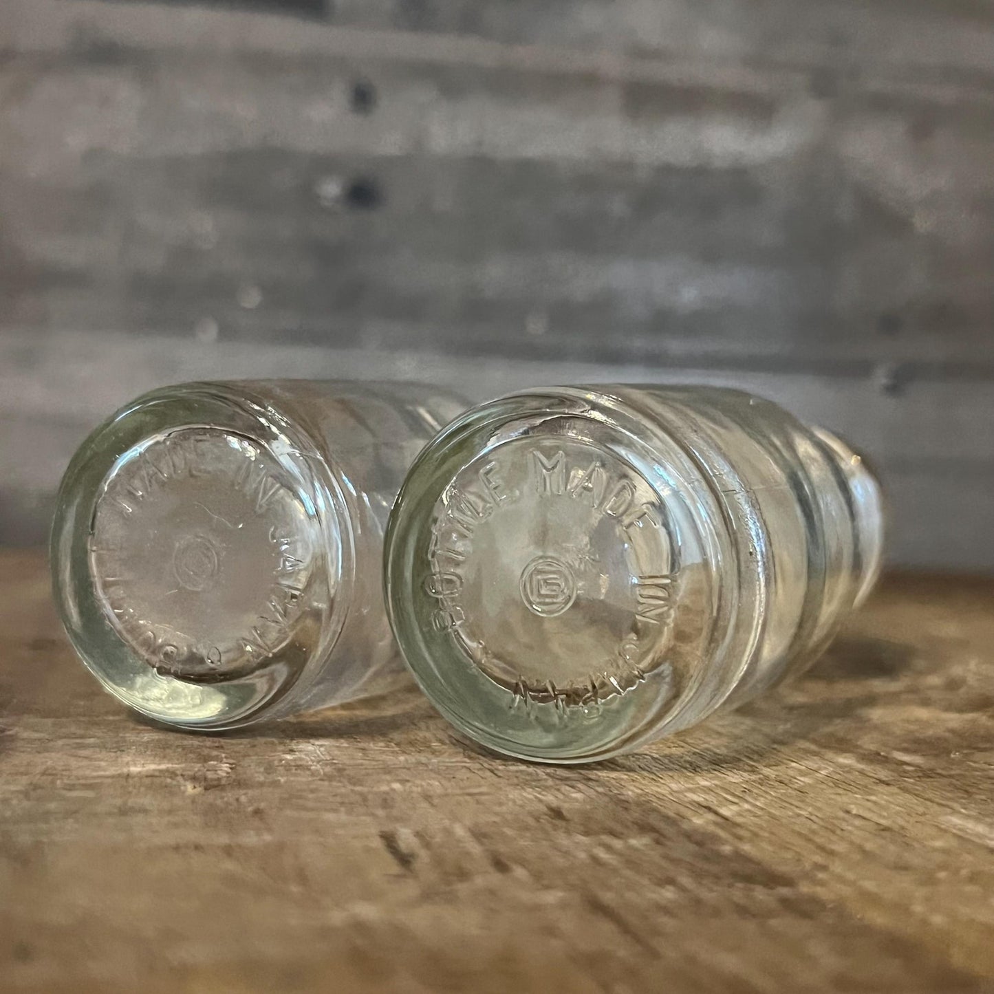 Pair of Vintage Small Clear Glass Lidded Apothecary Bottles - Spice Bottles - Pill Bottles