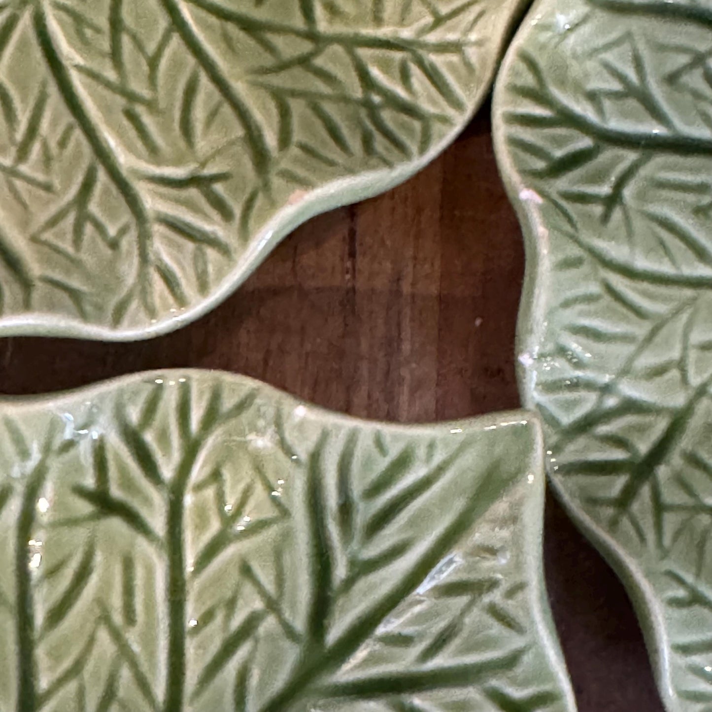 Vintage Green Leaf Small Plates - set of 3