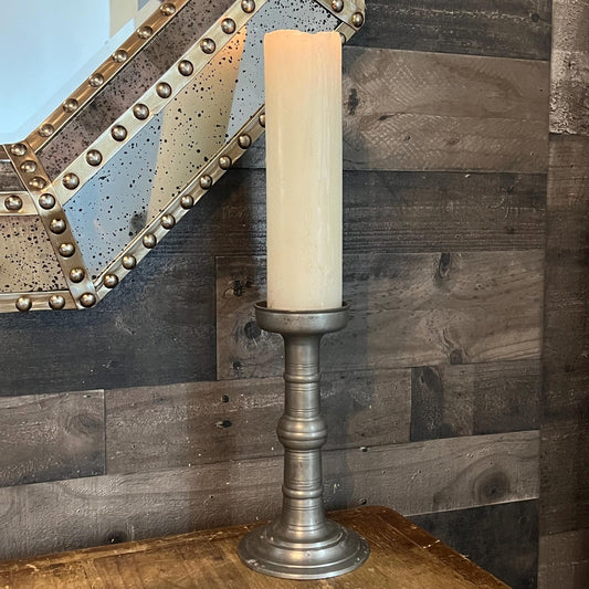 Vintage Tall Pewter Pricket Pillar Candle Holder