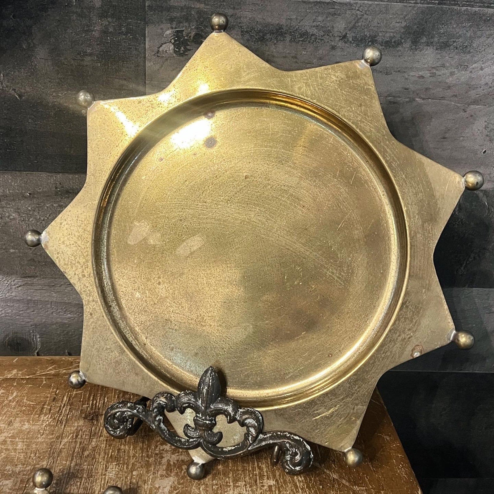 brass plant saucer Vintage 9 point brass star trays - plant tray - centerpiece tray - bathroom  tray - bedroom tray - bar cart tray - candle tray