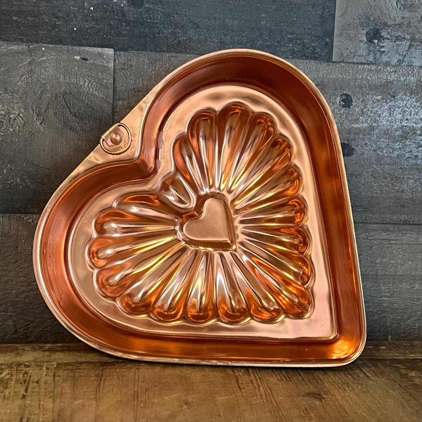Vintage Copper Tone Heart Shaped Jello Mold