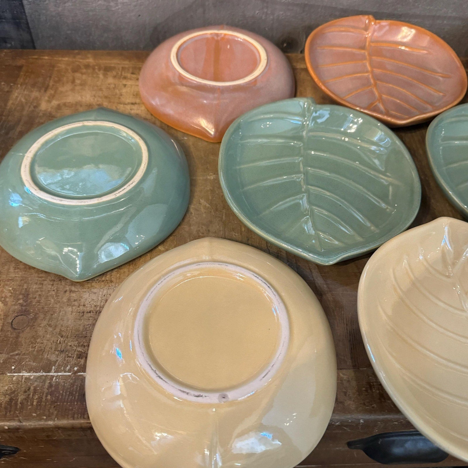 Vintage Multicolor Leaf Plates - Orange, Green, Yellow Leaf Plates