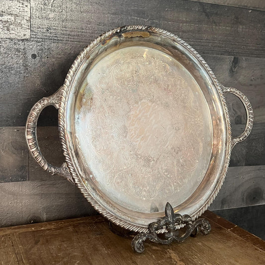 Vintage Rogers & Bro Made By The International Silver Co Round Silverplated Handled Serving Tray
