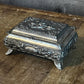 Vintage Rectangular Hinged Lidded Footed Trinket Box - Jewelry Box with Floral Accents