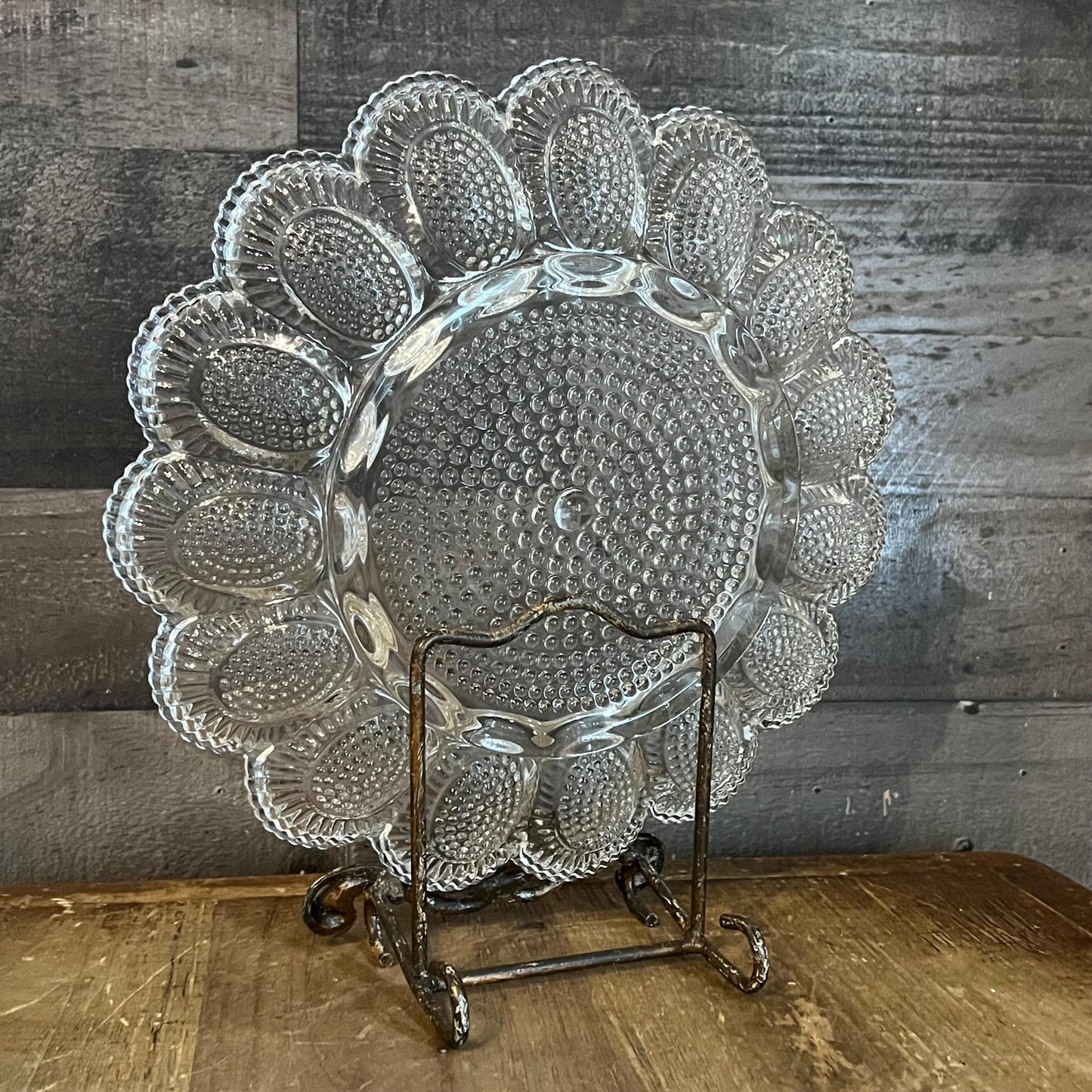 Vintage Indiana Glass Hobnail Clear Glass Egg Serving Dish - Deviled Egg Server - Oyster Plate