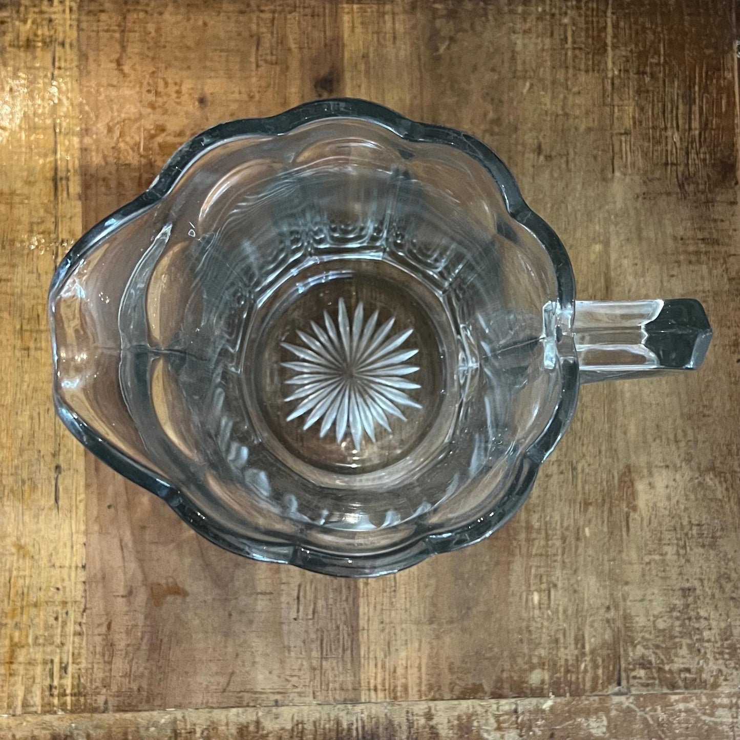Antique Clear Imperial Glass Pure Colonial Scallop Rim Handled Pitcher