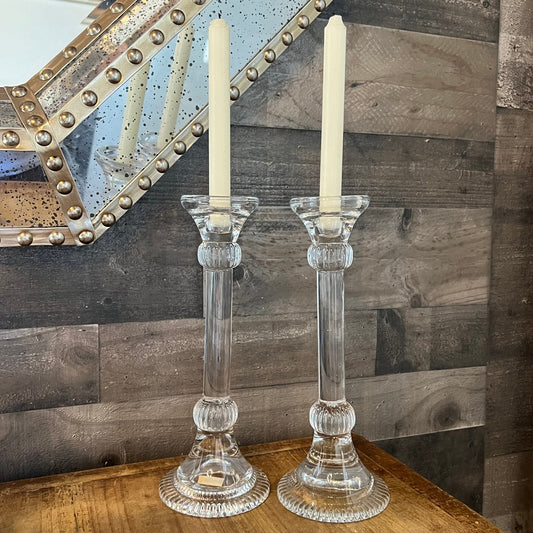 Vintage Towle Silversmiths Crystal Tall Candlestick Holders - Pair