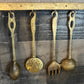 Solid Brass Serving Utensil Set with Wall Mounted Holder