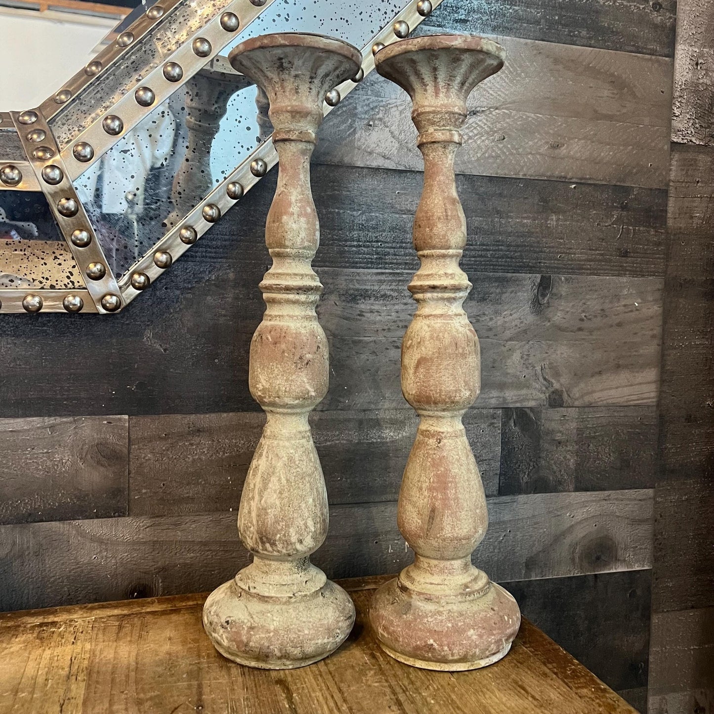 Pair of Tall Rustic Pillar Candle Holders