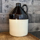 Vintage Dark Brown and Beige Handled Stoneware Whiskey Jug Crock