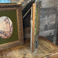 Pair of Oval Roman Ruins Scenes with Green Fabric and Vintage Wooden Frames