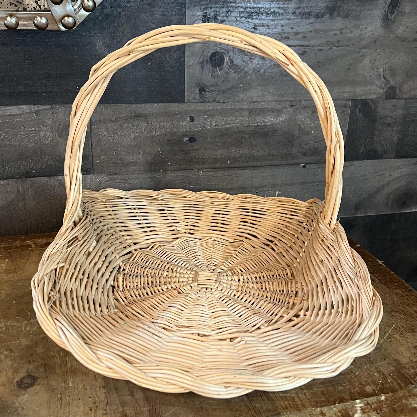 Vintage Blonde Woven Wicker Gathering Basket - Firewood Basket - Flower Basket - Stick Basket