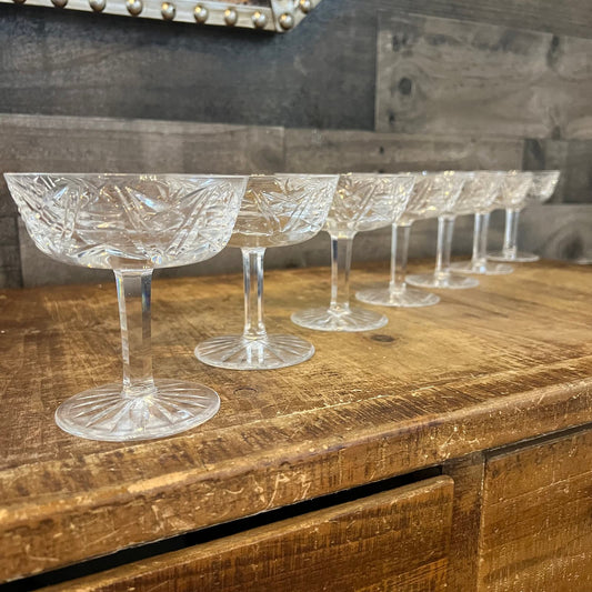 Waterford Crystal Clare Cut Champagne Glasses / Tall Sherbet Glasses / Cocktail Coupes - Set of 7