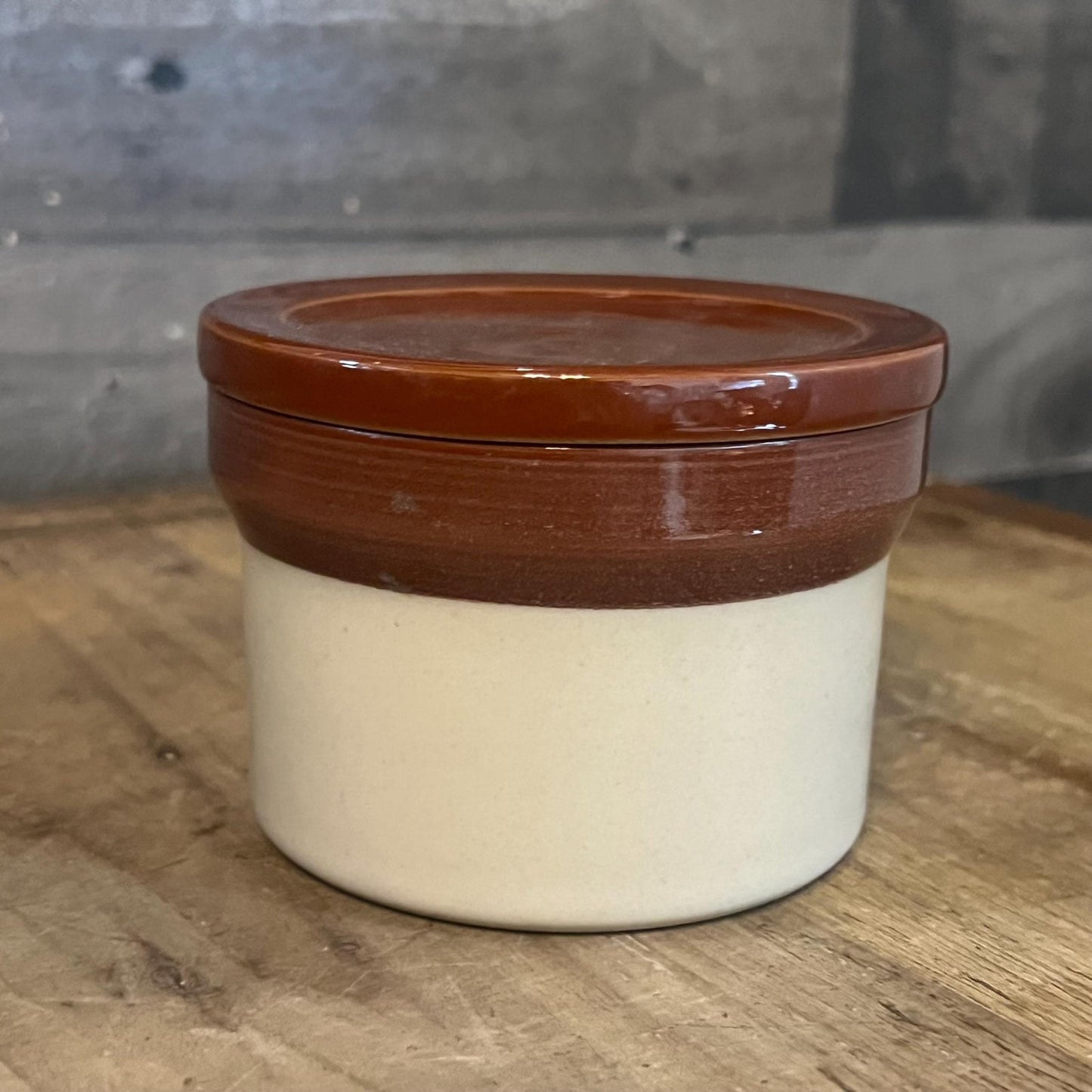 Vintage Denby England Small Lidded Brown and Tan Stoneware Canister