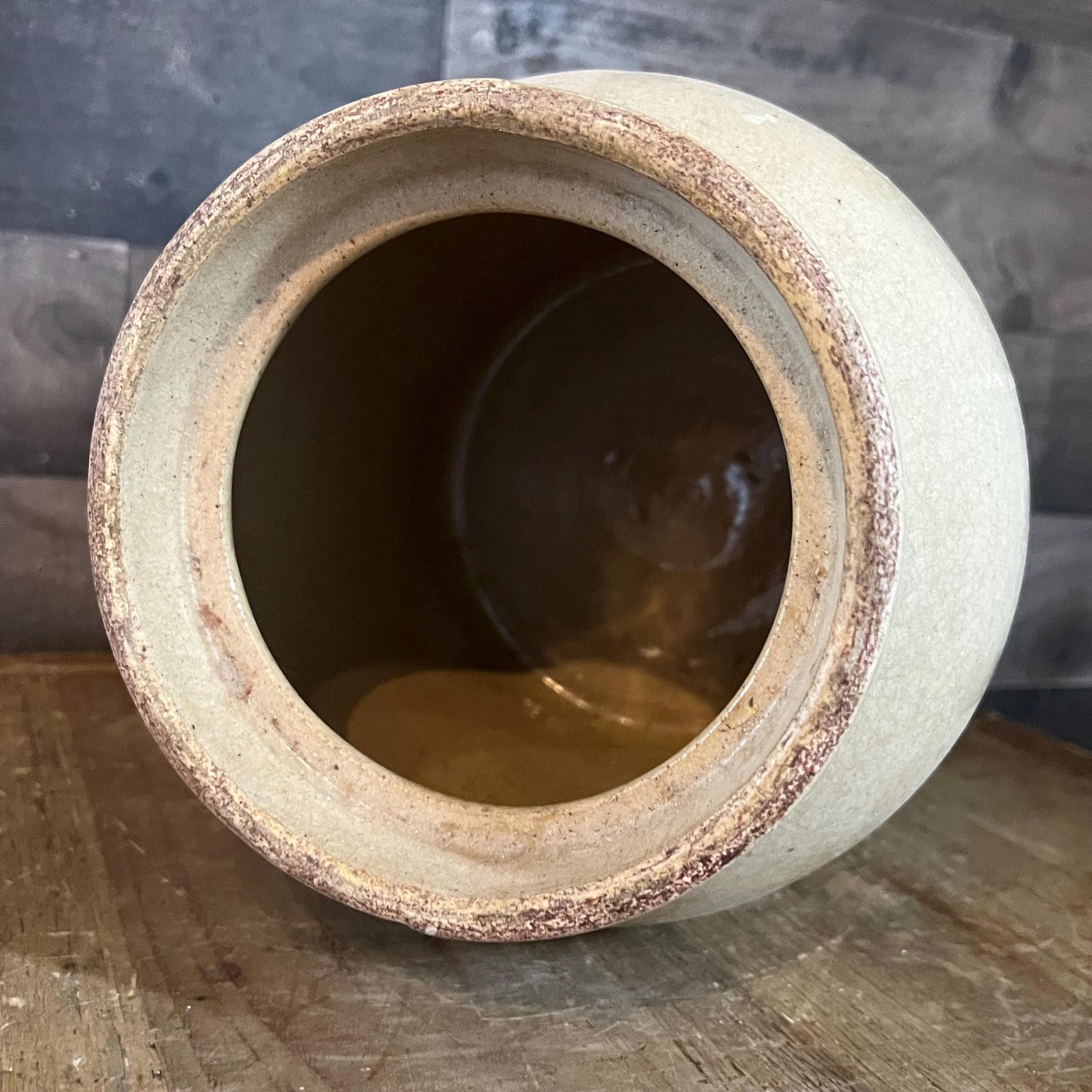 Vintage Beige Stoneware Crock