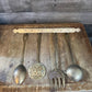 Solid Brass Serving Utensil Set with Wall Mounted Holder