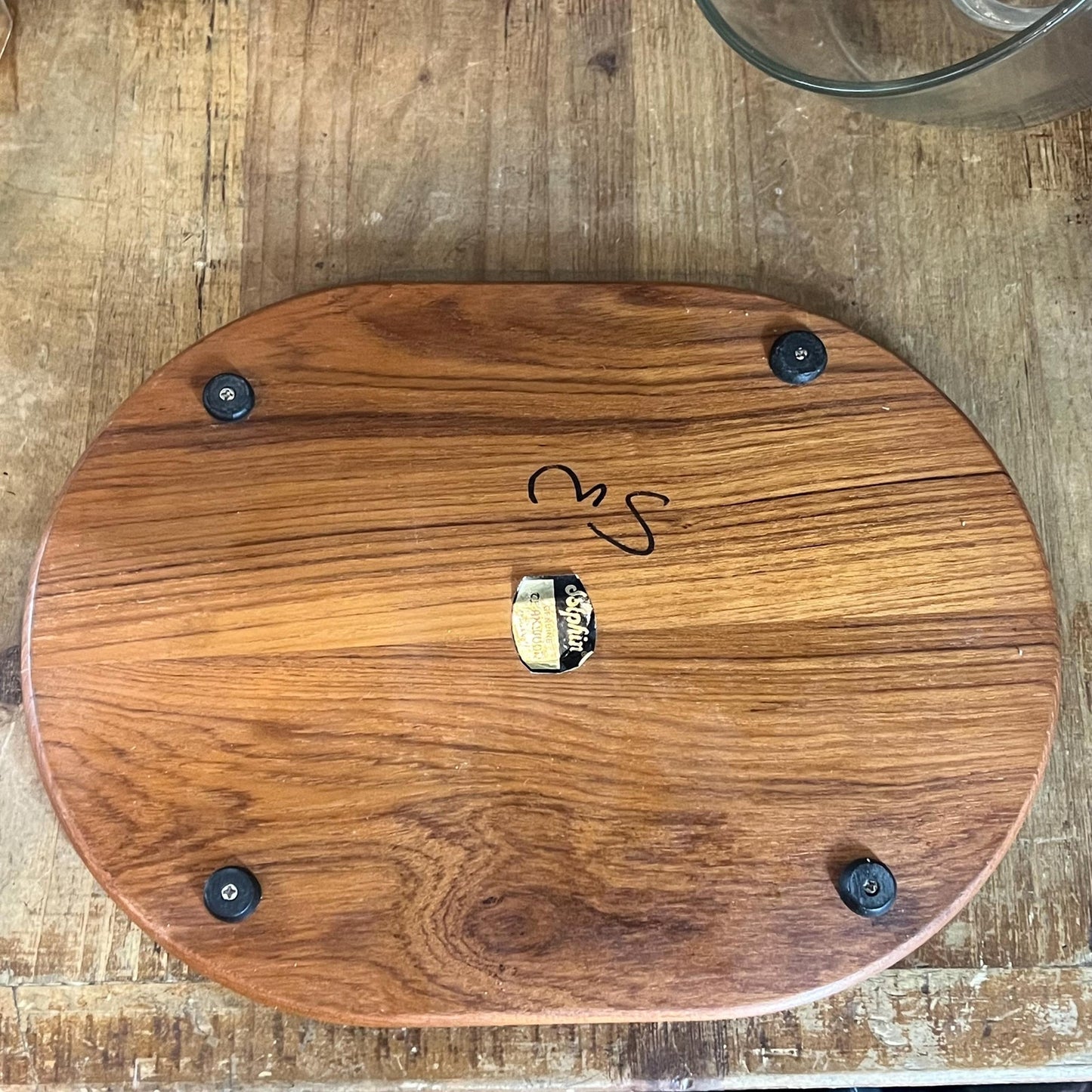 Vintage Wooden Cheese Board with Round Marble and Glass Dome - Dolphin Teakwood