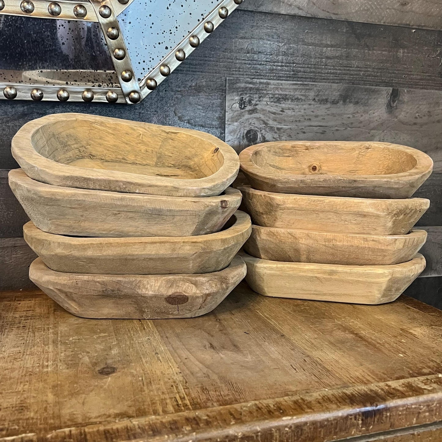 Rustic Hand Carved Wooden Dough Bowl - Natural Wood Tone