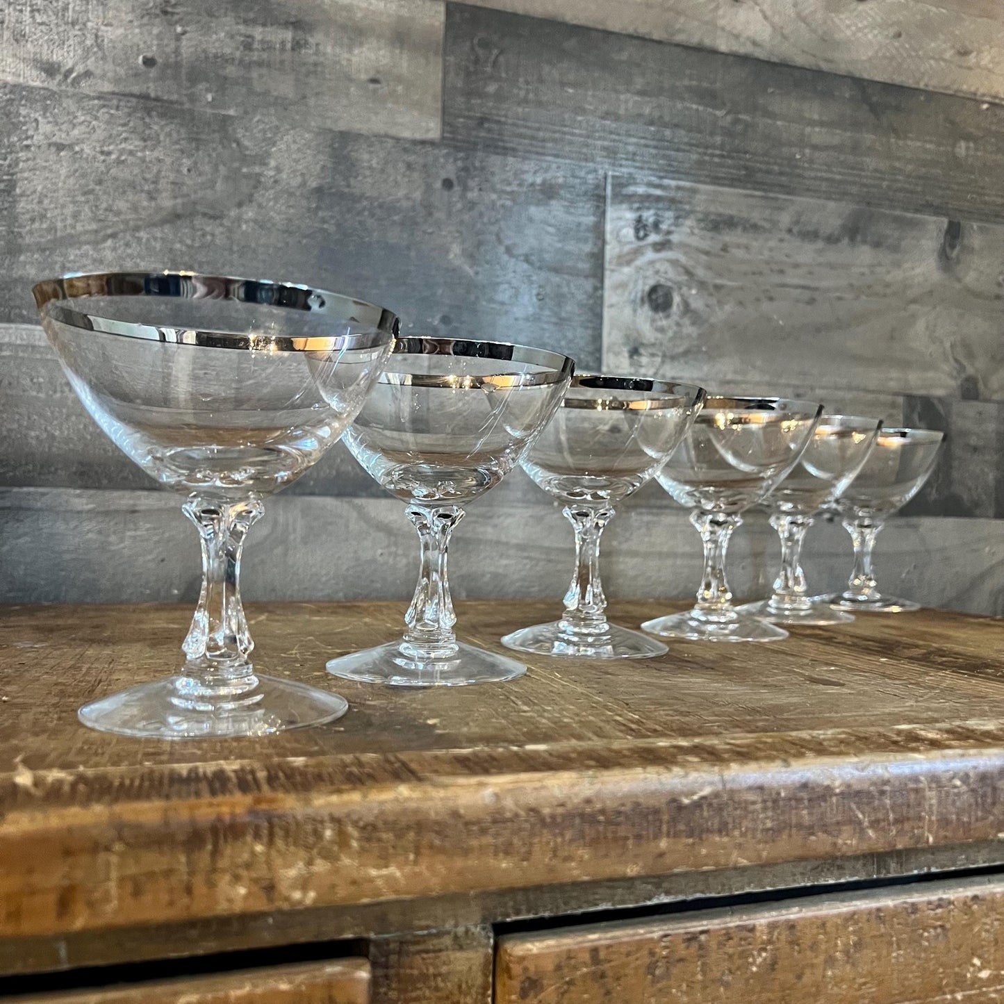 Fostoria Wedding Ring Champagne Glasses - Tall Sherbet Glasses - Set of 6