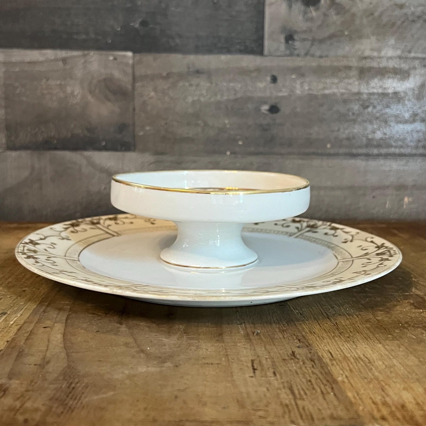 Vintage Hand Painted Nippon White and Gold Porcelain Chip and Dip Plate