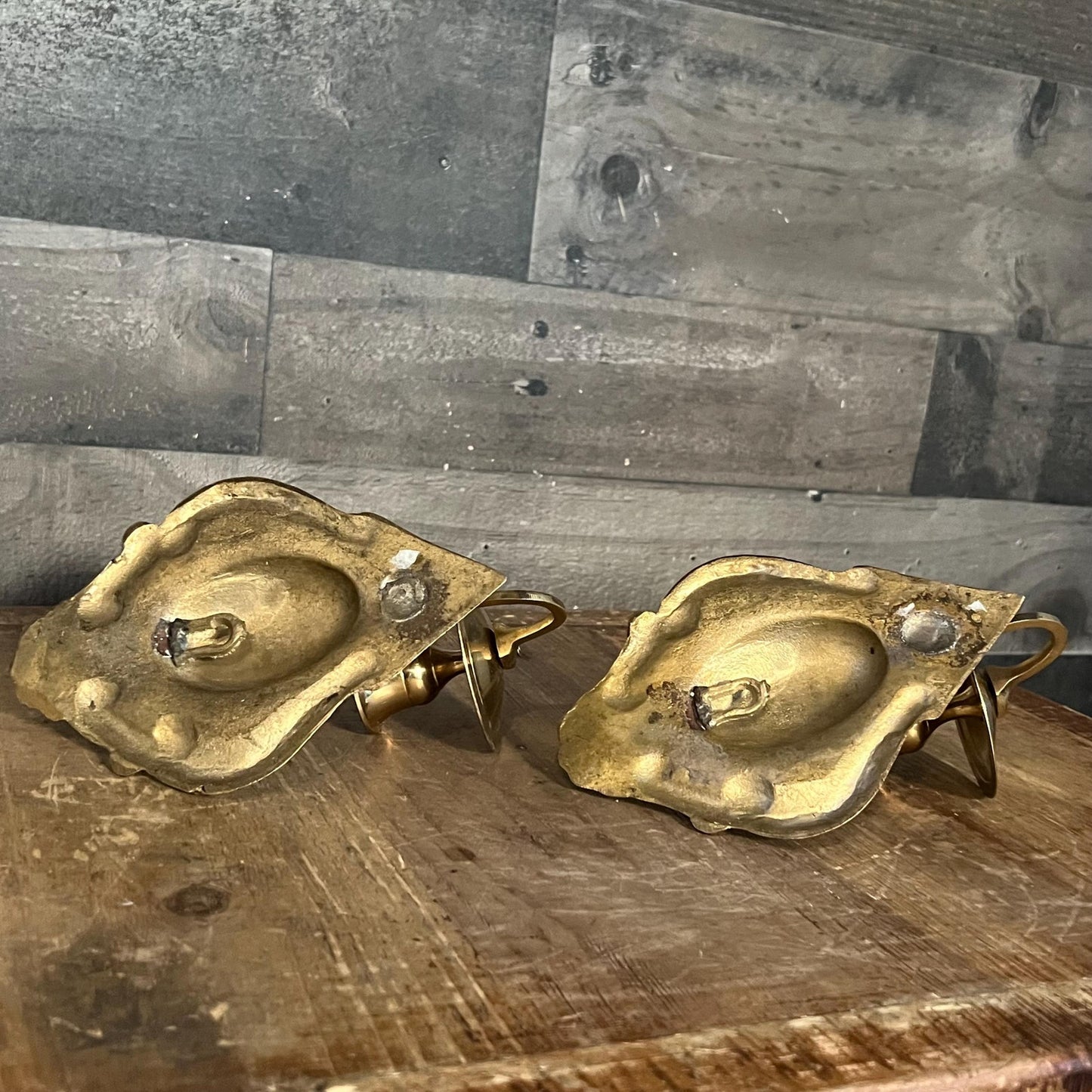 Vintage Pair of Brass Candlestick Holder Wall Sconces
