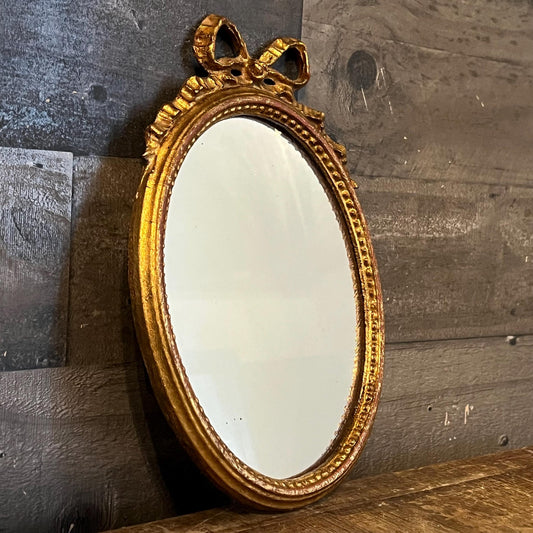 Vintage Bow Accent Oval Italian Gilded Mirror