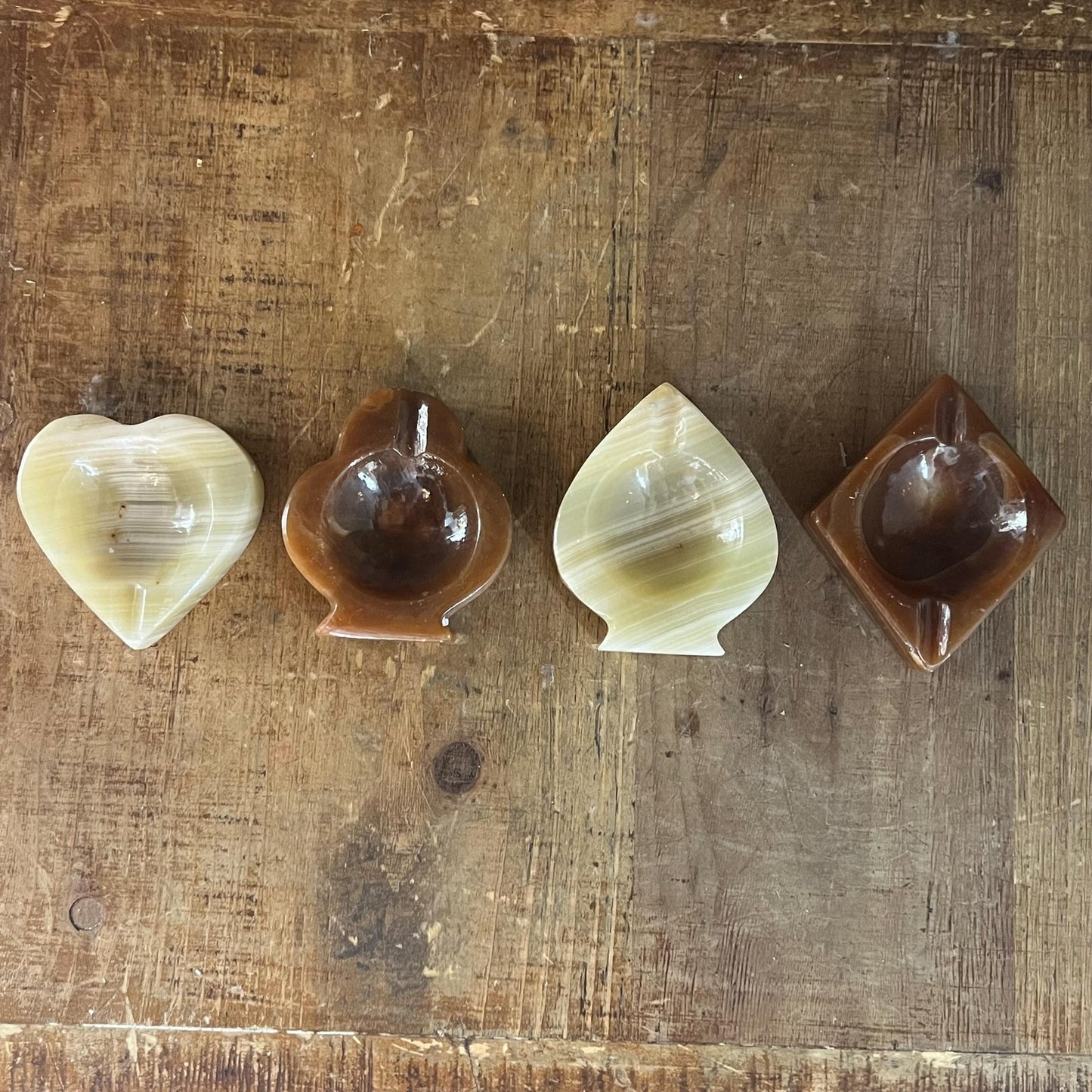 Vintage Onyx Card Suit Ashtray Set - Trinket Dishes - Set of 4