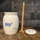 Vintage White and Blue Pottery Cow Butter Churn