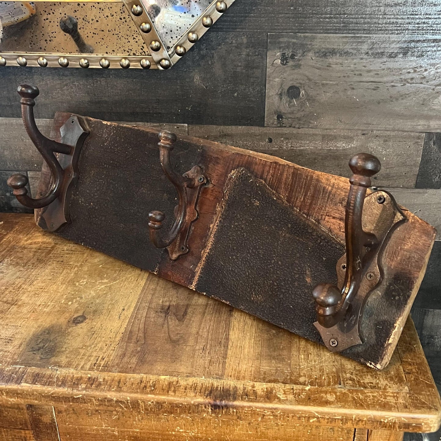 Vintage Aged Wood Heavy Coat Rack - Hallway Rack - Hook Board