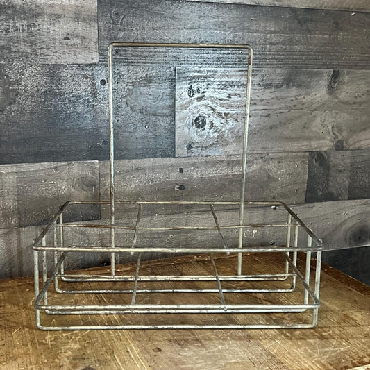 Vintage Metal Bottle Carrier - Milk Carrier - Metal Handled Crate